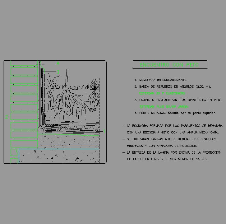 Bloque Autocad Detalle de Aislamiento en cubierta ajardinada
